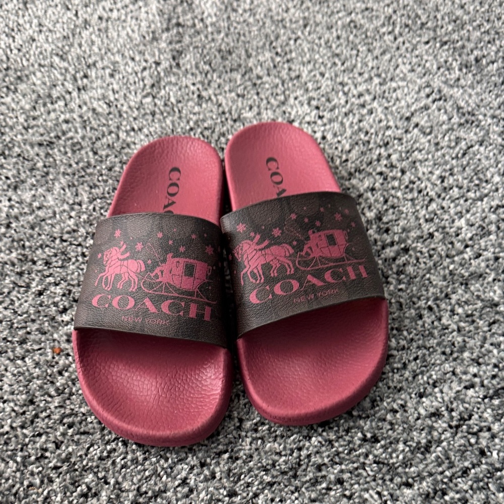 Coach Burgundy and Black Logo Slide Sandals